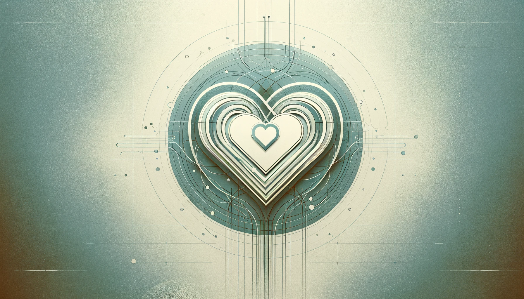 Minimalist design featuring a heart symbol intertwined with a digital interface, set against a subtle background with an abstract representation of a globe, in shades of blue and green, symbolizing the union of compassion and technology in a mission-driven nonprofit organization.